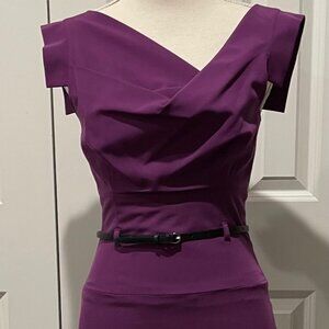 BLACK HALO "JACKIE O" PLUM CAP SLEEVE FITTED DRESS - SIZE 2